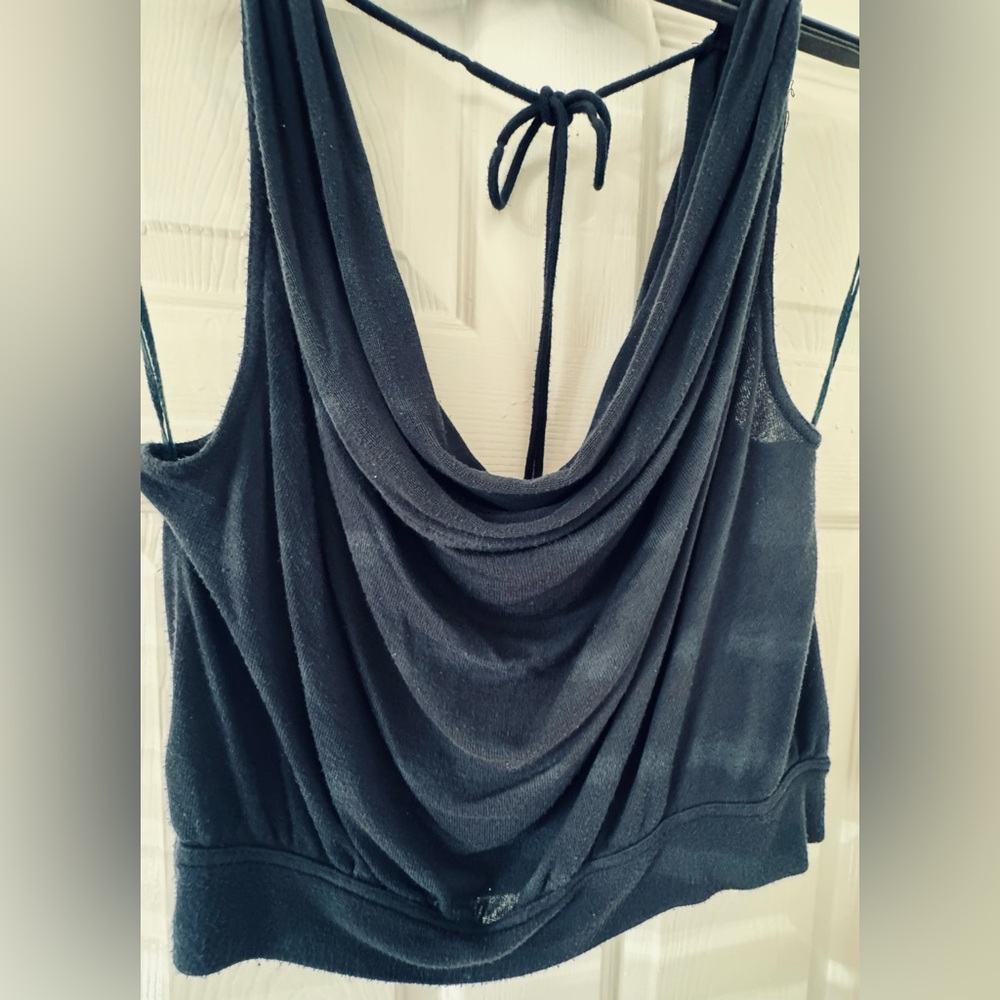 Free People Black Drape Neck Tank Top - Picture 2 of 6